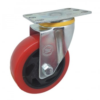 Roda PU Merah Medium Duty TECHNO WHEEL Plat Hidup