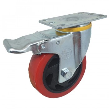 Roda PU Merah Medium Duty TECHNO WHEEL Plat Rem