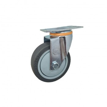 Roda Karet TPR Abu Abu Medium Duty TECHNO WHEEL Plat Hidup