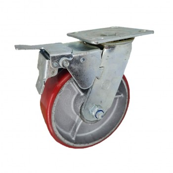 Roda PU Besi Cor Heavy Duty TECHNO WHEEL Rem